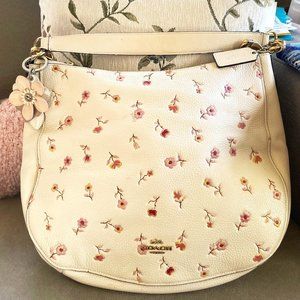 Coach Pebbled Leather Rose Embellished Bag w TWO  Bag Charms-Matching Flower&Bee